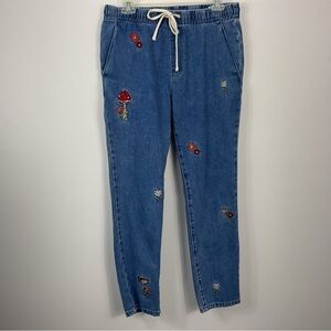 Pacsun Embroidered Slim Floral Mushroom Drawstring Jeans Mens Small